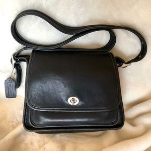 Vintage Coach Black Leather Crossbody Bag